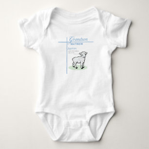 Grandson Baptism Blue Boy Lamb Personalised Baby Bodysuit
