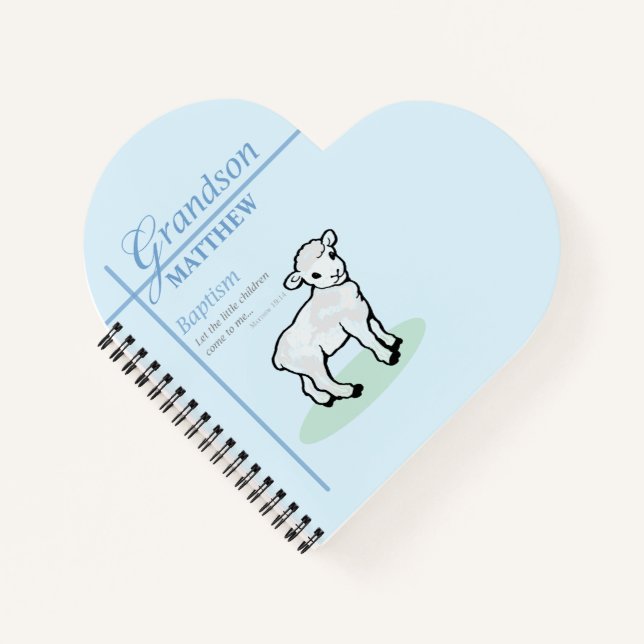 Grandson Baptism Blue Boy Lamb Personalised Notebook (Front)