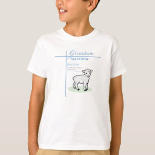 Grandson Baptism Blue Boy Lamb Personalised T-Shirt