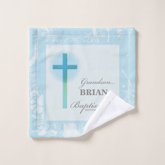Grandson Baptism Blue Lace Personalised Wash Cloth (Wash Cloth)