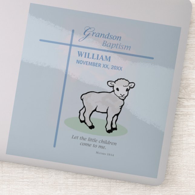 Grandson Baptism Blue Lamb Personalised (Detail)