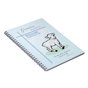 Grandson Baptism Blue Lamb Personalised Notebook