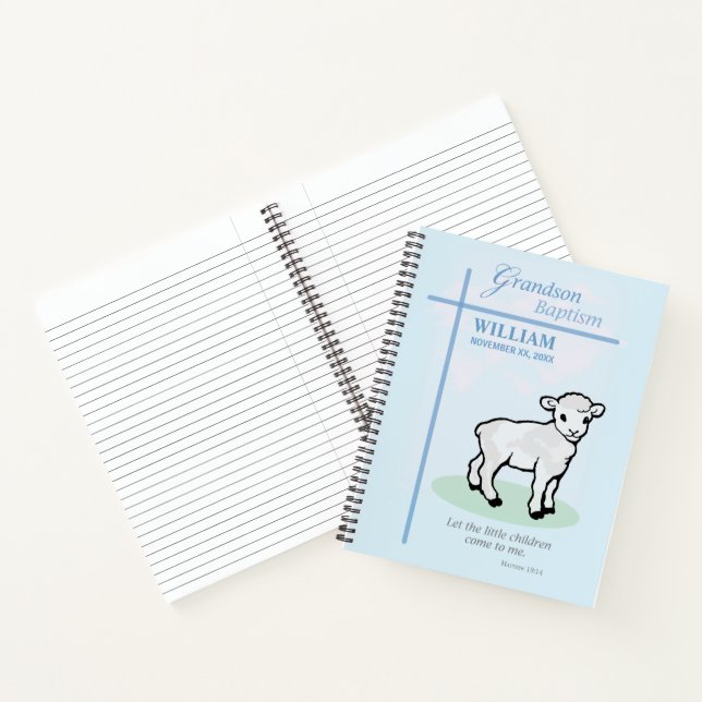 Grandson Baptism Blue Lamb Personalised Notebook (Inside)