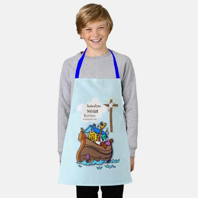 Grandson Baptism Noah's Ark Personalised Apron (Worn)