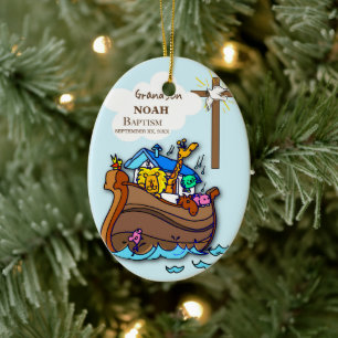 Grandson Baptism Noah's Ark Personalised Ceramic Tree Decoration