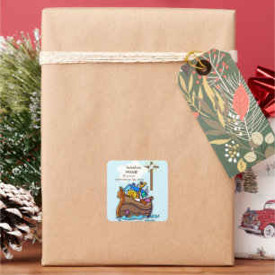 Grandson Baptism Noah's Ark Personalised Square Sticker