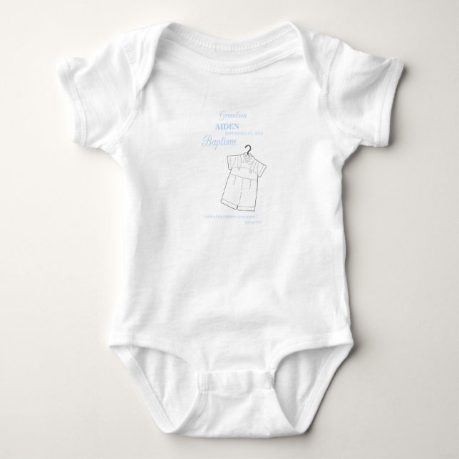 Grandson Baptism Suit on Baby Blue Personalised Bodysuit (Front)