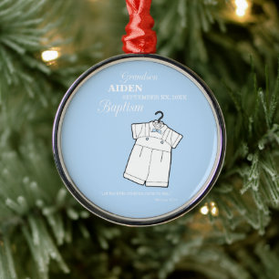 Grandson Baptism Suit on Baby Blue Personalised Metal Tree Decoration