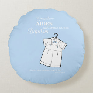 Grandson Baptism Suit on Baby Blue Personalised Round Cushion
