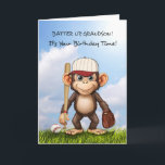 Grandson Baseball Birthday Monkey Bat Ball Glove Card<br><div class="desc">Celebrate your grandson’s special day with this fun baseball-themed birthday card! A playful monkey stands in the grass, ready for the game with a bat, glove, and a baseball nearby. The bright blue sky adds to the cheerful feel, making this a great choice for any baseball-loving grandson. With the energetic...</div>