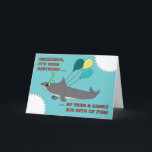Grandson Big Shark Bite Happy Birthday Card<br><div class="desc">For the boy who loves sharks!  Here's a fun birthday card that features an amusing Great White Shark with three party balloons.  Kind of cute with the look of shark bites in the corners.  (Card is not actually cut.)  Original whimsical art is © Penny Cork.</div>