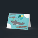 Grandson Big Shark Bite Happy Birthday Card<br><div class="desc">For the boy who loves sharks!  Here's a fun card that features an amusing White Shark with three party balloons.  Kind of cute with the look of shark bites in the corners.  (Card is not actually cut.)  Original whimsical art is © Penny Cork.</div>