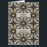 Grandson Birthday Abstract Mandala Design<br><div class="desc">A fun way to wish your grandson a happy birthday. This card has a very masculine feel and is composed of interlocking geometric figures. The main colour is brown, with black and white. A lovely card that a man will appreciate. The verse tells him how much he means to you....</div>