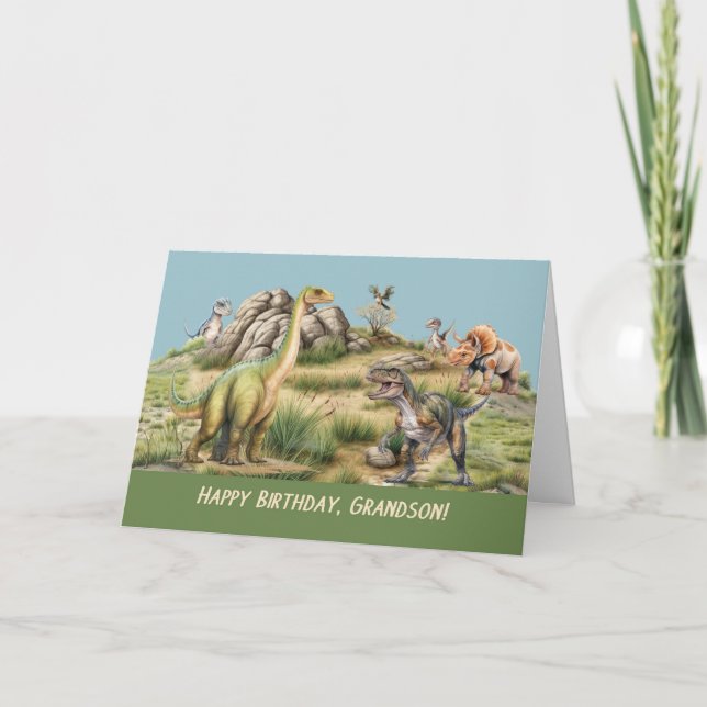 Grandson Birthday Baby Dinosaur Life-Like World Card (Front)