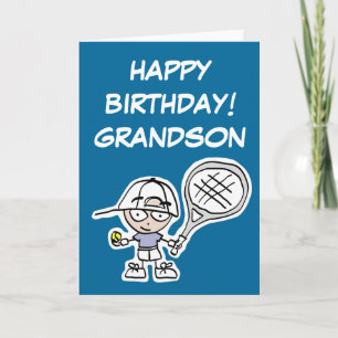 Grandson Birthday card with little tennis boy