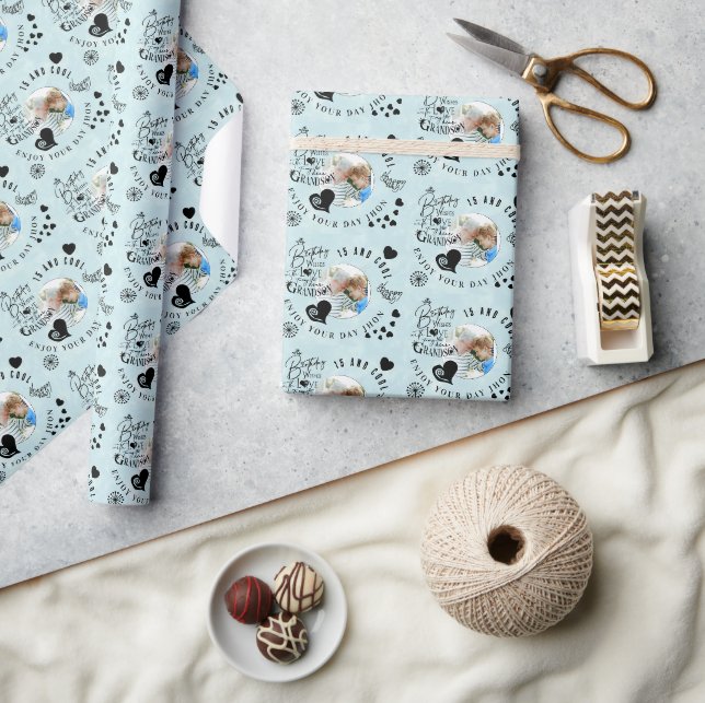 Grandson Birthday Custom Photo Minimalist Wrapping Paper (Crafts)
