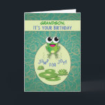 Grandson, Birthday Frog, Custom Name Card<br><div class="desc">Customise the relationship or add a name to personalise this card. Wish your grandson a happy birthday with this cute hopping frog!</div>