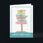 Grandson Birthday Fun Sign Good Qualities Amazing Card<br><div class="desc">Celebrate your grandson's birthday with a whimsical and heartfelt greeting card. Featuring a hand-drawn signpost,  each sign showcases a unique font and lists wonderful qualities that describe your grandson. It's a delightful and charming way to express your love and admiration for him,  making his special day even more memorable.</div>