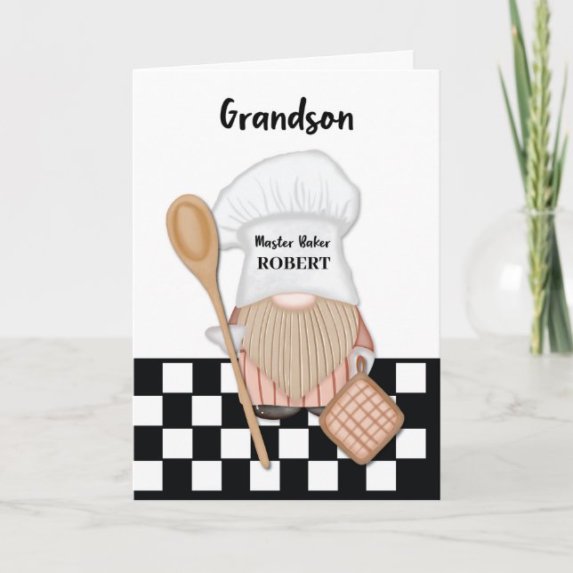 Grandson Birthday Whimsical Gnome Baker Baking Card (Front)