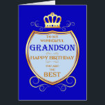 Grandson Birthday with Shield<br><div class="desc">Wish your Grandson a happy birthday with a royal shield. A golden crown sits over a shield with golden scrollwork. Tell your Grandson he is the best in a regal mediaeval way!</div>