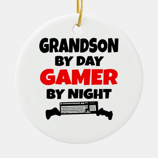 Grandson by Day Gamer by Night Ceramic Tree Decoration (Front)