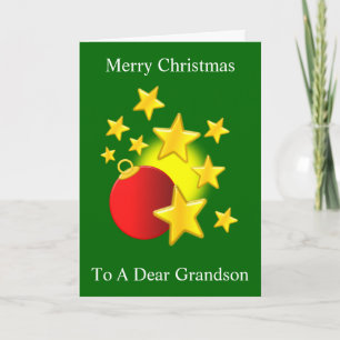 Grandson Christmas Card Baubles With Stars Design
