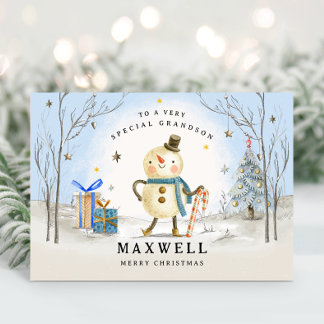 Grandson Christmas Card, Blue Holiday Card