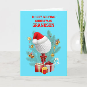 Grandson Christmas Golfball Holiday Card