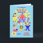 Grandson Circus Clown Fun Birthday Card<br><div class="desc">Super cute cartoon Circus clowns and animals including a lion,  elephant and cheeky monkeys; such as a fun and colorful card and easy to customize with a name s and messages for that extra special touch at extra cost.</div>