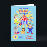 Grandson Circus Clown Fun Happy Birthday Card<br><div class="desc">Super cute cartoon Circus clowns and animals including a lion,  elephant and cheeky monkeys; such a fun and colorful card and easy to customize with a name s and messages for that extra special touch at no extra cost.</div>