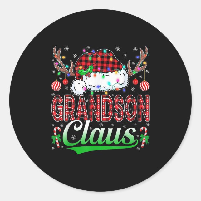 Grandson Claus Christmas Lights Matching Family Xm Classic Round Sticker (Front)