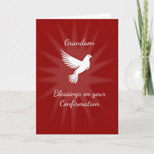 Grandson Confirmation Religious Red Dove Rays Desi Card