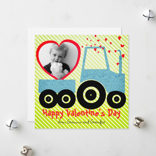 Grandson Cute Red Heart Boy Valentine's Day Photo Holiday Card (Front/Back In Situ)