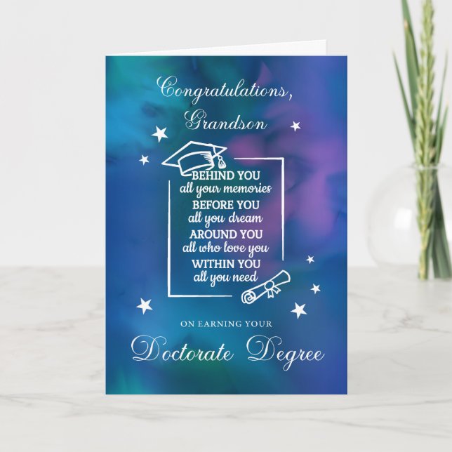 Grandson Doctorate PHD Graduation Congratulations  Card (Front)