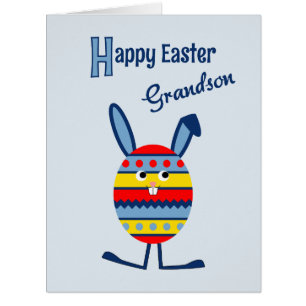 Grandson Easter egg bunny large blue card
