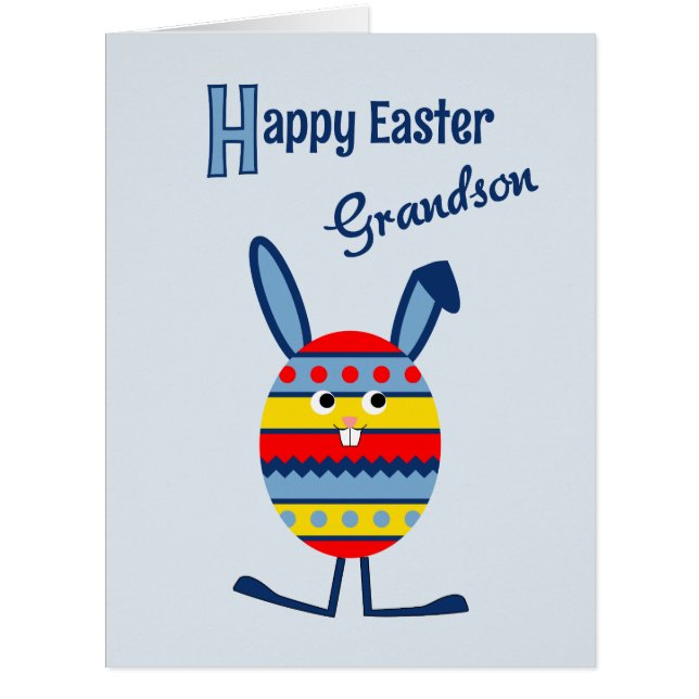 Grandson Easter egg bunny large blue card (Front)