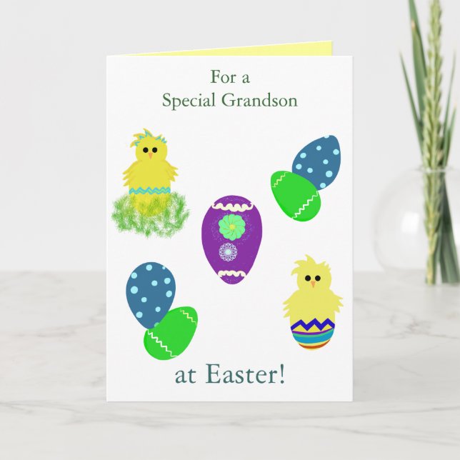Grandson Easter Eggs Baby Chicks Holiday Card (Front)