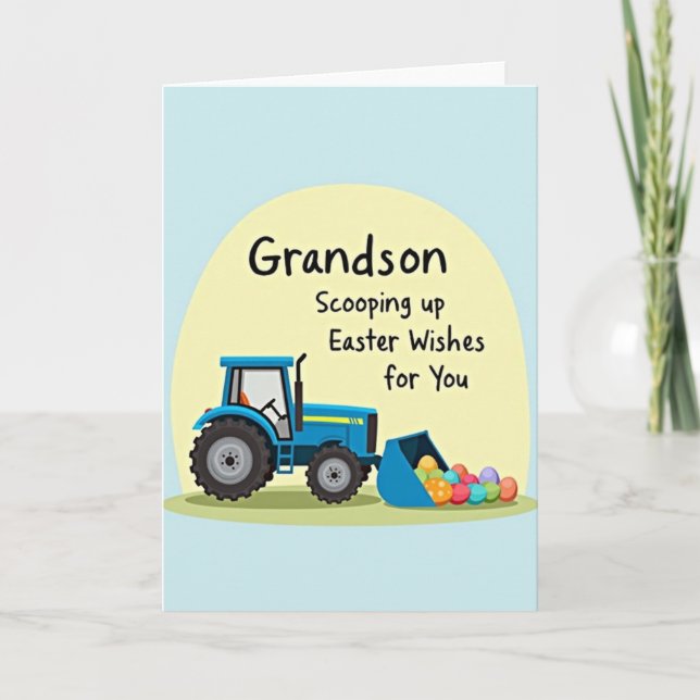 Grandson Easter Wishes Tractor Card (Front)