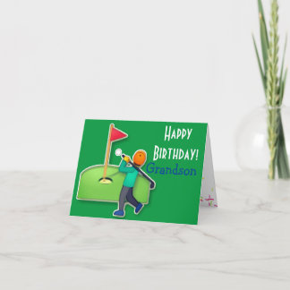 Grandson emoji golf green happy birthday card
