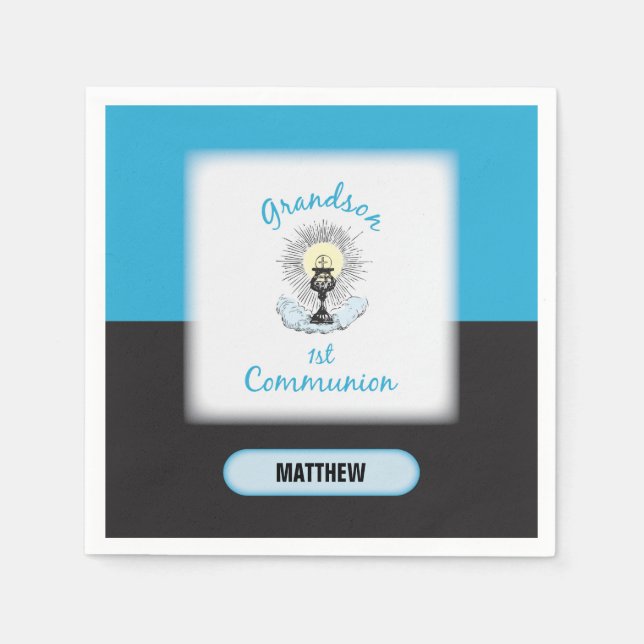 Grandson First Communion, Blue Cup Napkin (Front)