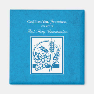 Grandson First Communion Blue, Wheat, Grapes Magnet