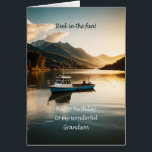 Grandson Fishing From a Boat Birthday<br><div class="desc">A birthday card for a grandson. A unique fishing birthday card with a mountain lake scene, designed for men who love fishing, boating, and the great outdoors. Celebrate his special day with a fishing birthday card featuring a man fishing from a boat on a mountain lake. A perfect birthday card...</div>