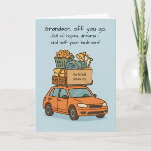 Grandson Funny Off to College Car Customisable Card