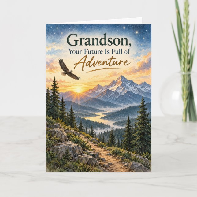 Grandson Future Adventure Mountain Birthday Card (Front)