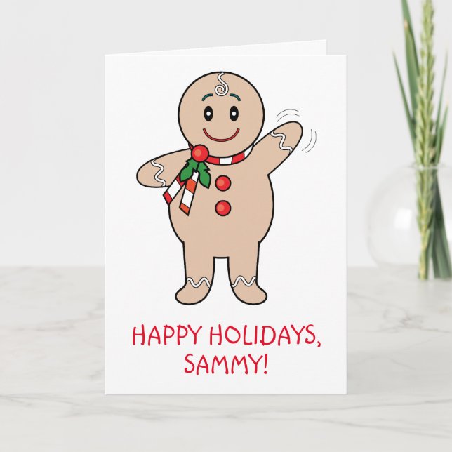 Grandson Gingerbread Boy Name Customisable Holiday Card (Front)