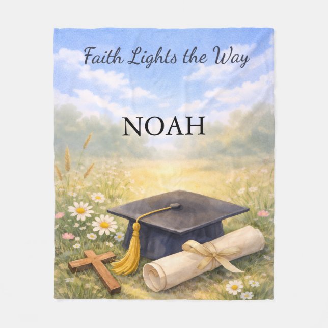 Grandson Graduation Personalized Christian Gift Fleece Blanket (Front)