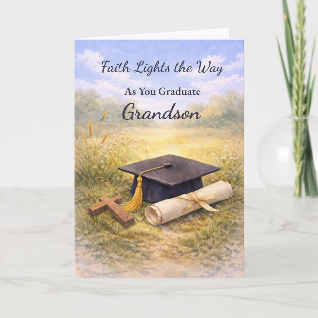 Grandson Graduation ReligiousCap and Cross Card (Front)