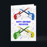 Grandson Guitars Birthday Card<br><div class="desc">A beautiful birthday card for a grandson. Electric guitar colourful art with a music scale in the background. You cannot have too many guitars. A very cool guitar birthday card, celebrates the energy and sheer fun of this musical instrument. A perfect birthday card for guitarists and music lovers.</div>