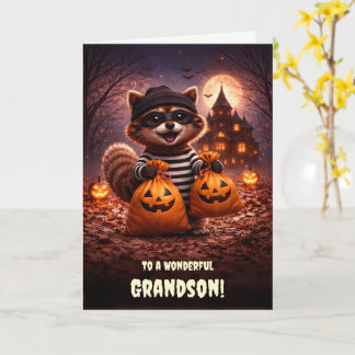 Grandson Halloween Cute and Funny Racoon Card