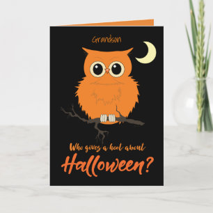 Grandson Halloween Who gives a Hoot Owl Humour Card
